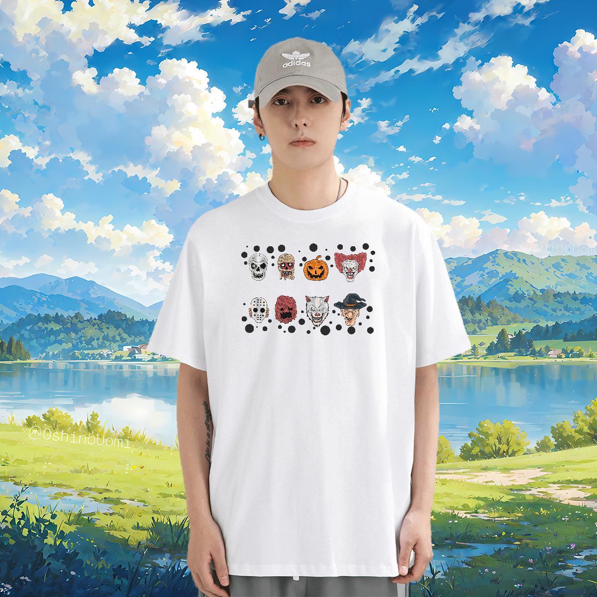 Mens T Shirts 100% Cotton 230g Halloween Street Wear Short Sleeve O-Neck Cartoon Print Tshirts DIY Customized Cool Tops Shirt