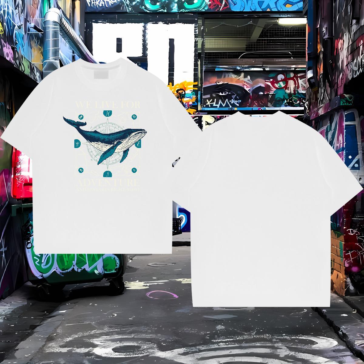 Fashion Designer Mens T Shirts 230g 100% Cotton fish Outdoor Tee Shirt Crew Neck Breathable Wholesale Tshirt for Man Woman Custom Big Size