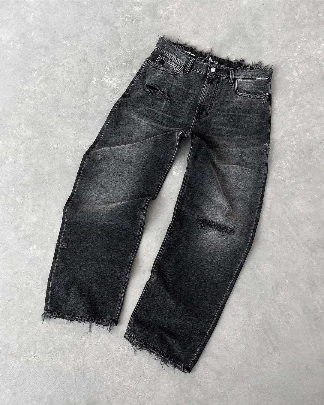 Mens Retro Blue Baggy Jeans High Waist Wide Leg Trousers Streetwear Y2k Hip Hop Embroidery 7 Dice Graphic 240820
