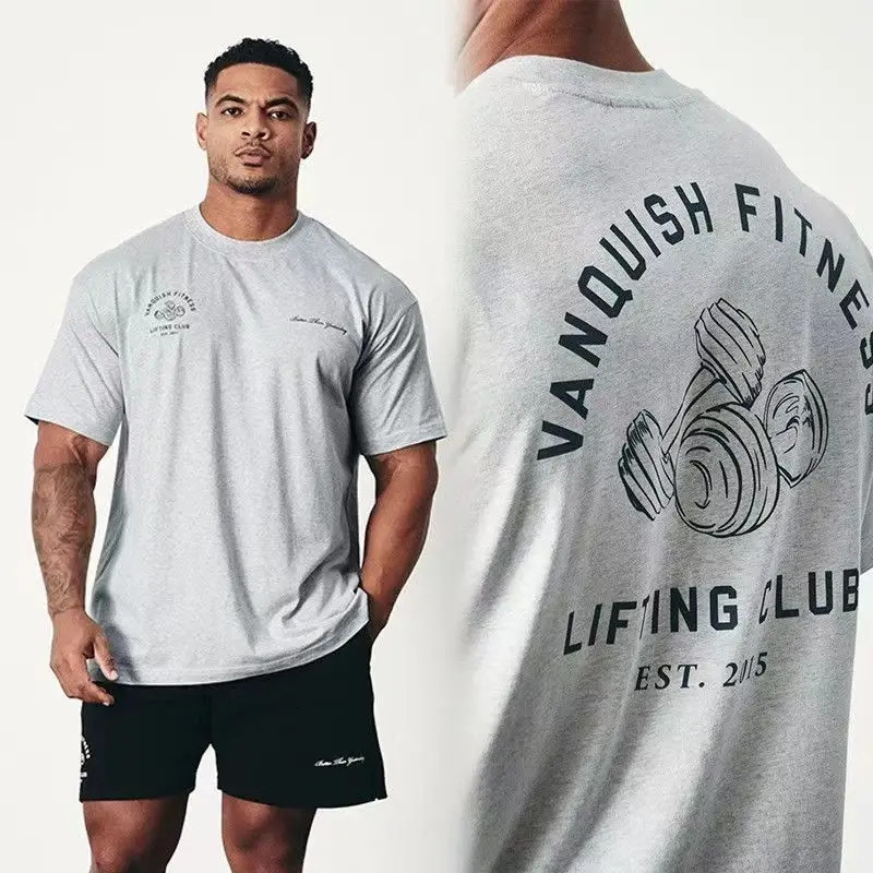 Summer Mens T-shirts Gym Running Training Cotton Round Neck Oversized T-Shirt Fashion Men Clothing Fitness Clothes Top 240806