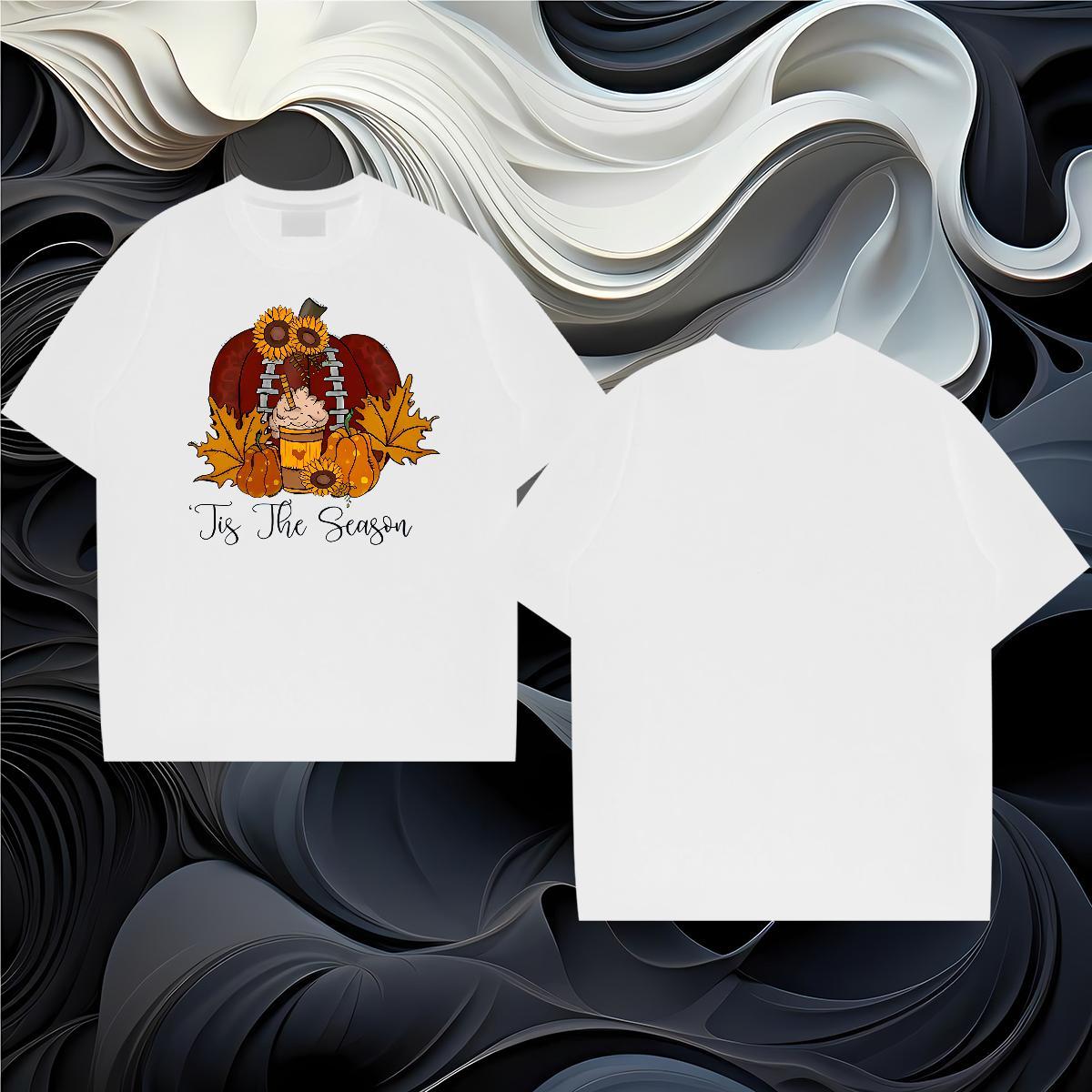 Wholesale T Shirts Men 230g Cotton pumpkin Casual Top Tees O-Neck Short Sleeve Unisex Couples T Shirts DIY Printed