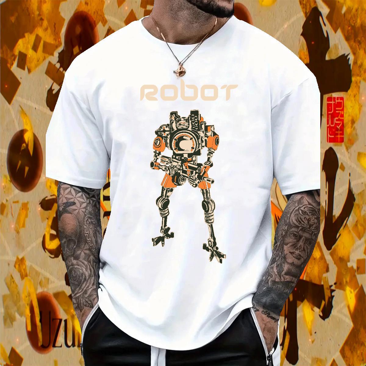 Unisex Mens Tshirts 230g 100% Cotton Casual robot Custom Big Size Short Sleeve O-Neck Free Shipping Man T Shirts Tops Tees