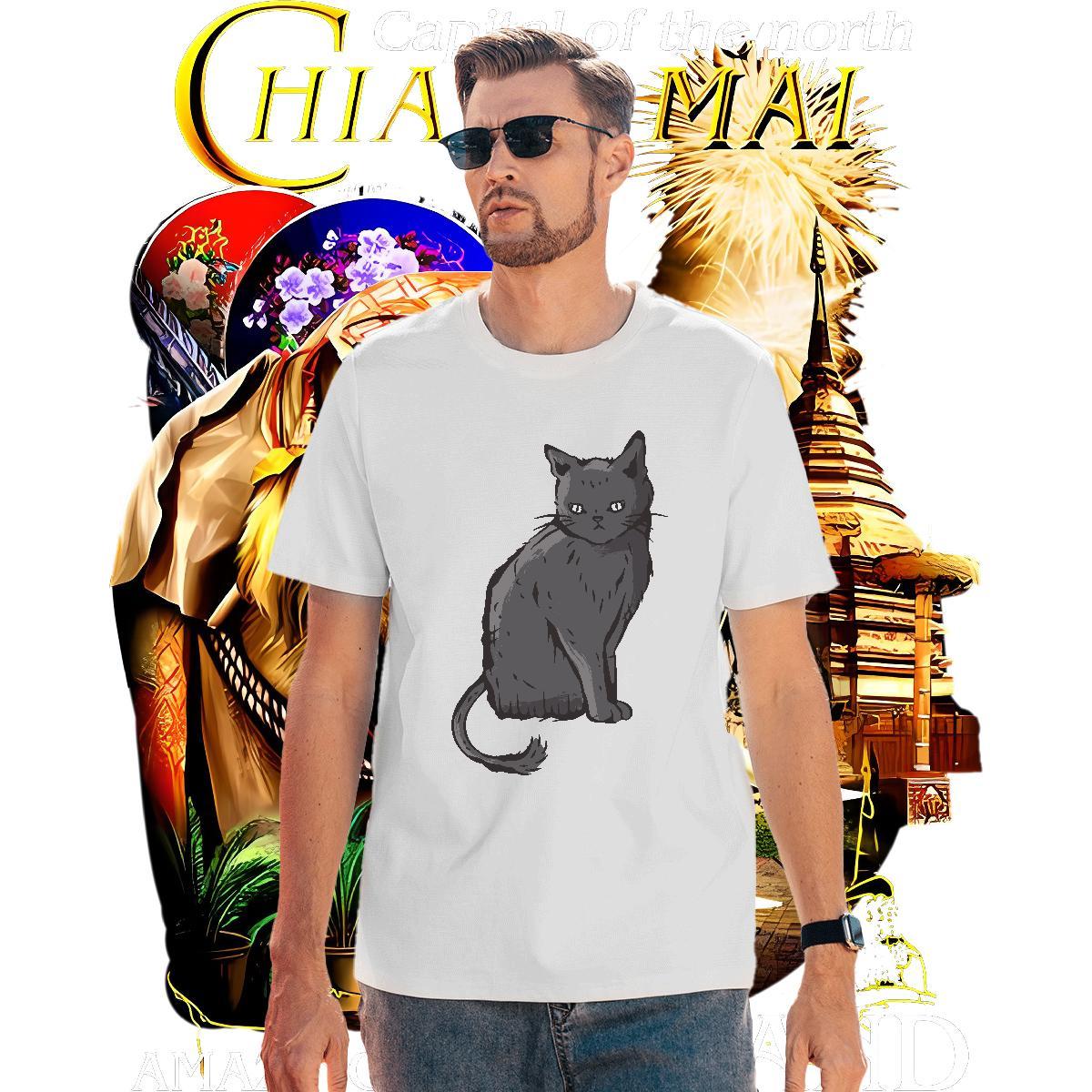 Brand Mens Tshirts 230g 100% Cotton cat T-Shirts Hip Hop Crew Neck White Plus Size Factory Direct Tee Shirt
