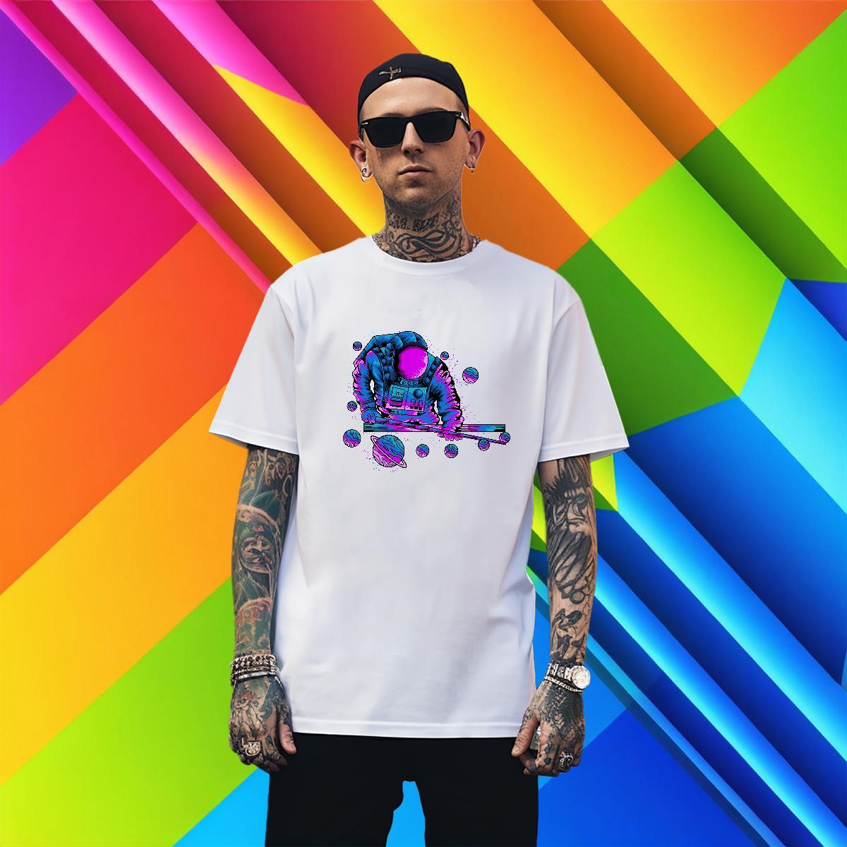 Men T Shirts 100% Cotton 230g cosmonaut Outdoor Short Sleeve Soft White Plus Size Men Tees Designer Cool Tops