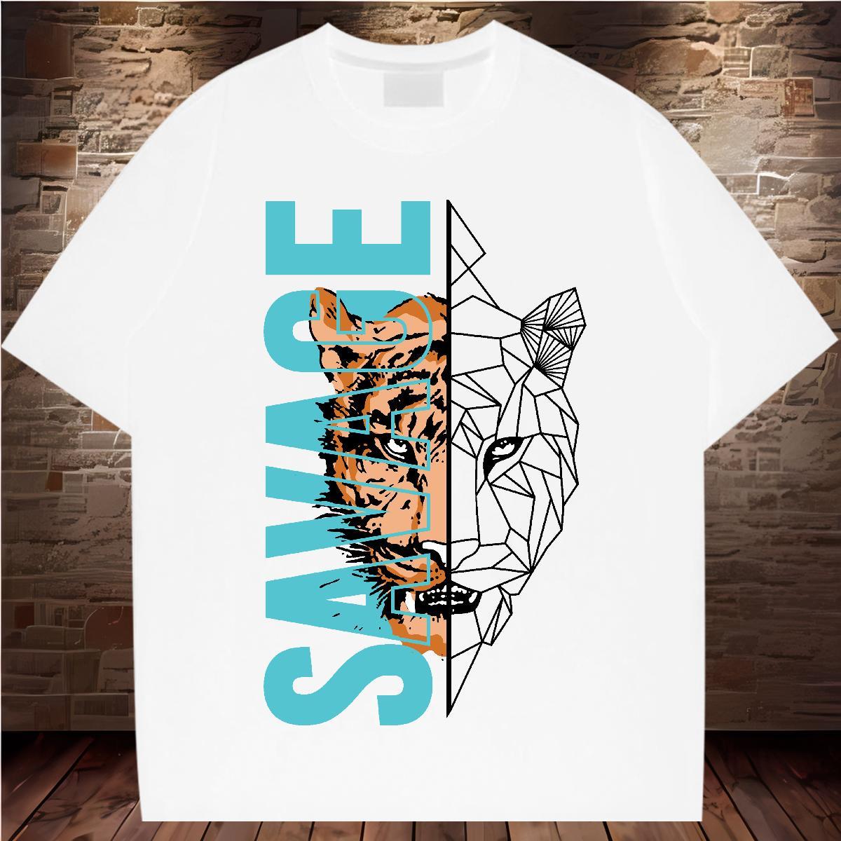 T-Shirts for Men 230g 100% Cotton Street Wear Round Neck Short Sleeve Floral Print Men Tshirts Fashion Cool Tops Shirt