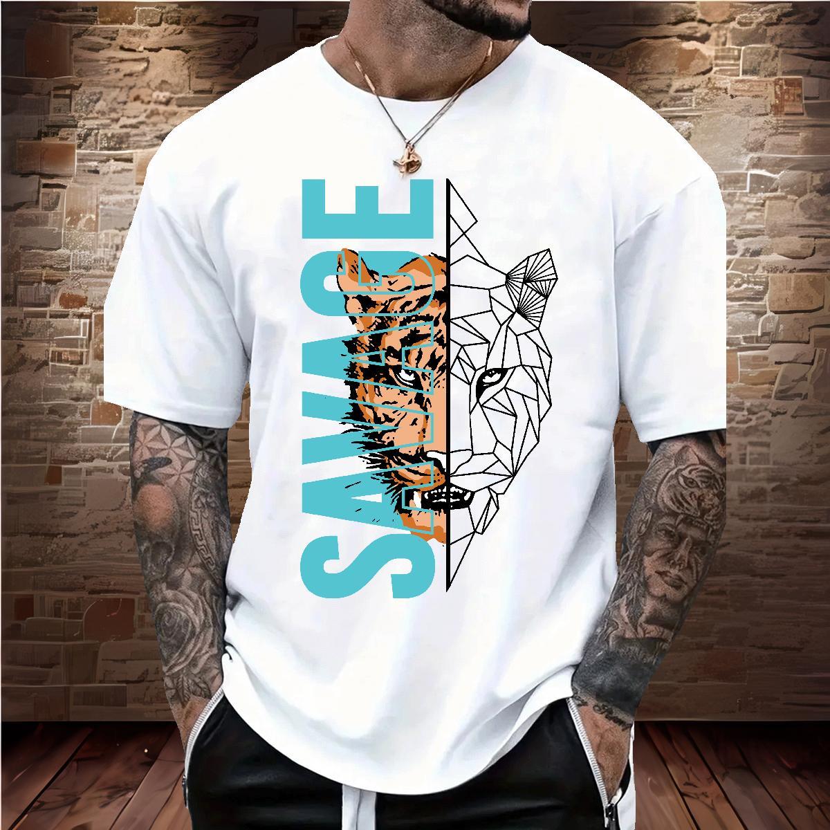 T-Shirts for Men 230g 100% Cotton Street Wear Round Neck Short Sleeve Floral Print Men Tshirts Fashion Cool Tops Shirt