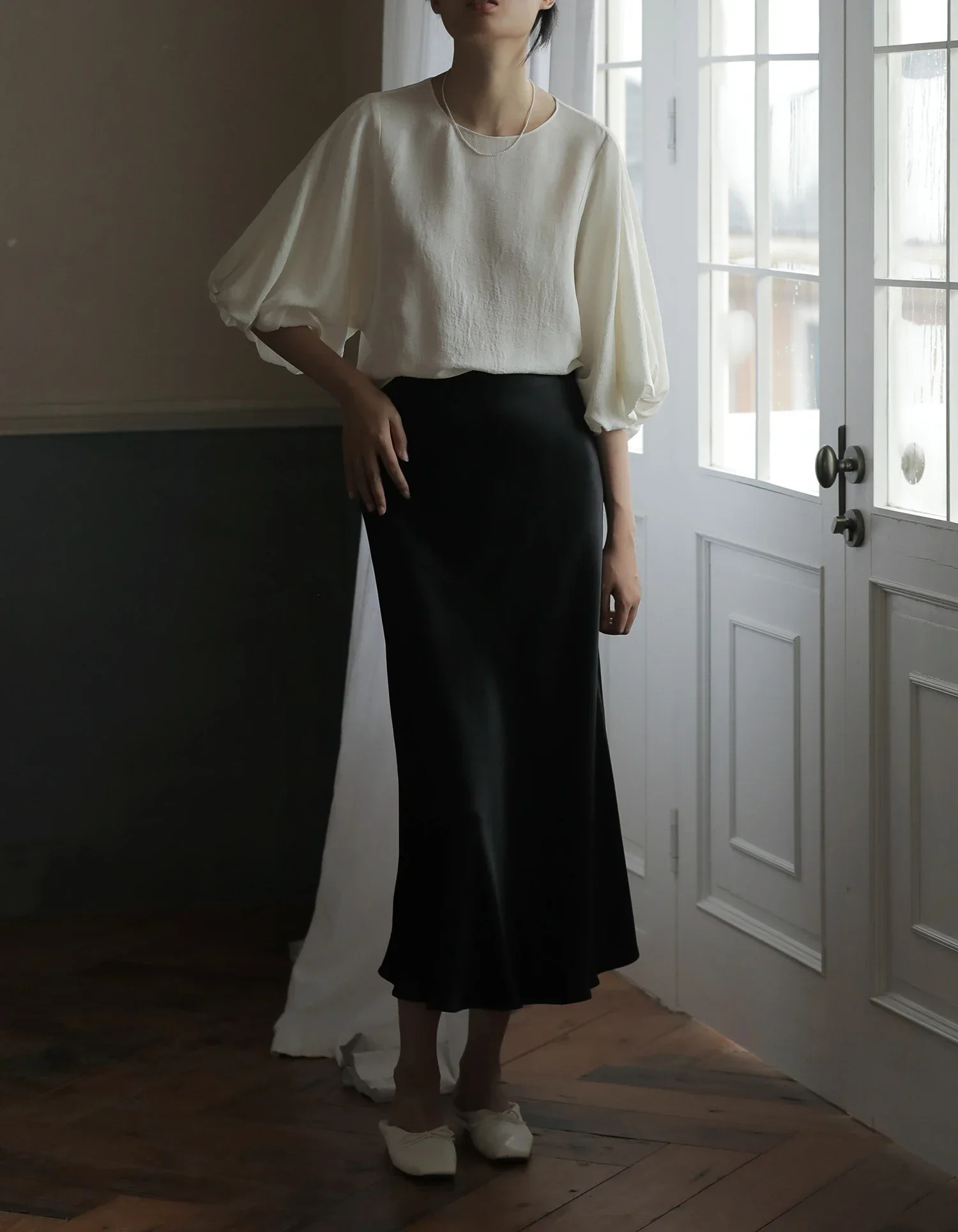 Silk Satin Skirts for Women Korean Style Champagne Office High Waist A-line Skirt Fashion Elegant Solid Long Pencil Skirt 240806