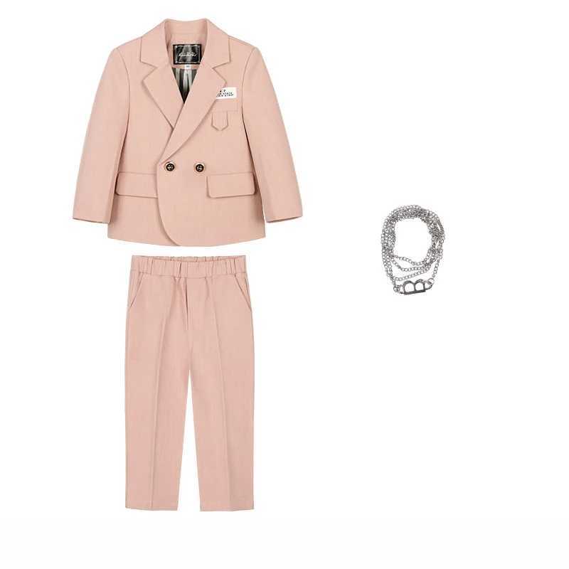 Suits Children Pink Suits Set Autumn Winter British Fashionable Boys Event Host Performance Party Costume Kids Blazer Pants Outfit