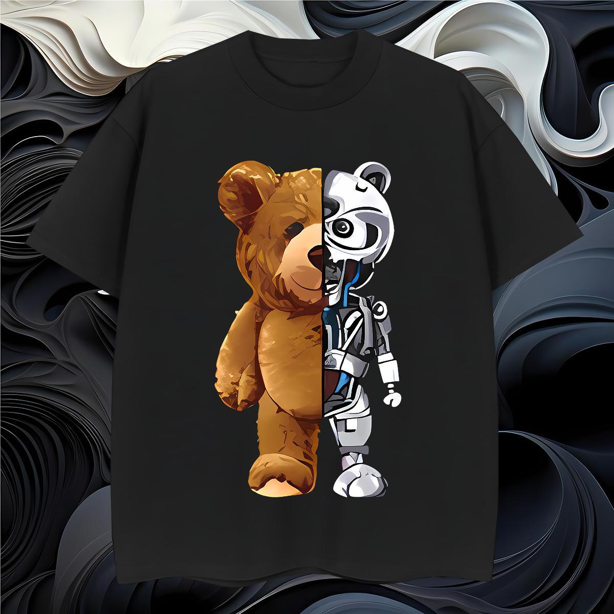 High Quality Men Clothes T-Shirt 230g Pure Cotton bear T Shirt For Man Daily Wear Crew Neck Cartoon Printing L-4XL Fashion New Clothings