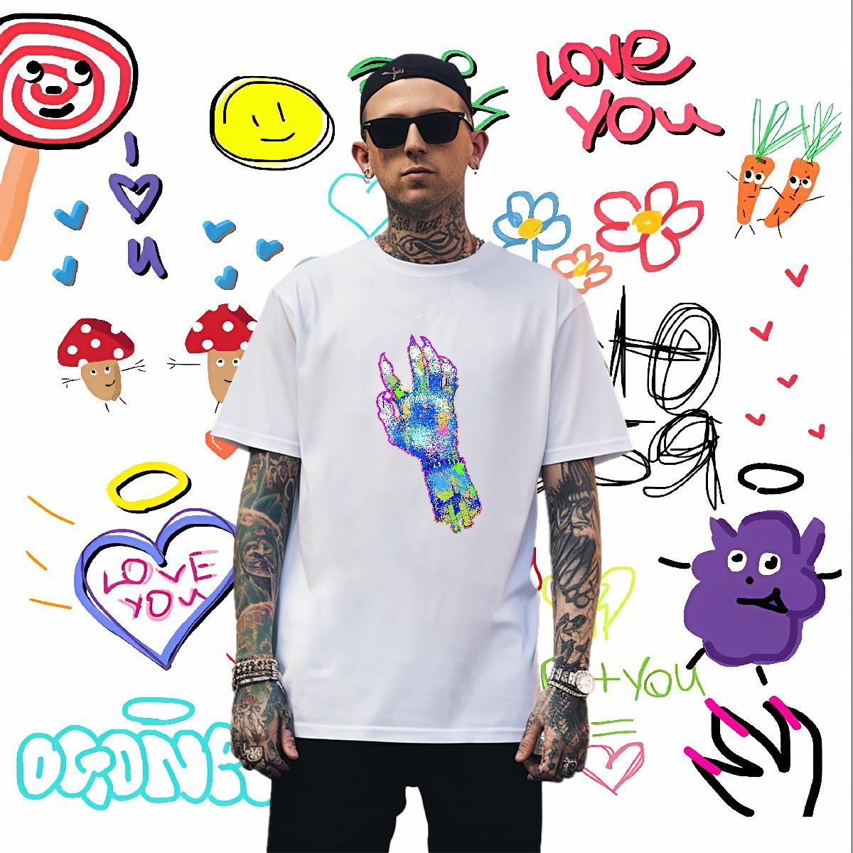 T-Shirts 230g Pure Cotton hands Hip Hop Short Sleeve O-Neck Customized Tshirts Casual New Classic Tops Tees