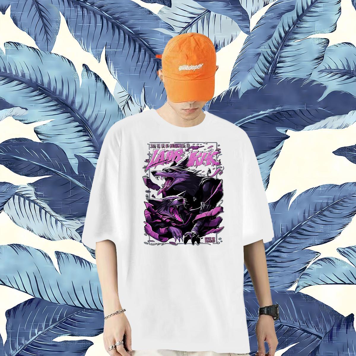 DIY Mens T Shirts 230g Pure Cotton wolf Casual Daily Wear Tshirts Crew Neck Breathable Unisex Men Clothes T-Shirt Graphic