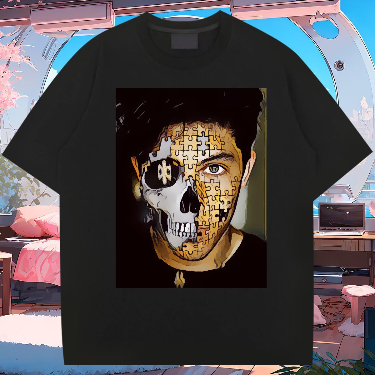 2024 DIY Man T Shirts skull Clothes 230g Pure Cotton Home Outdoor Soft Plus Size Custom Round Neck Short Sleeve Tshirt for Man Woman