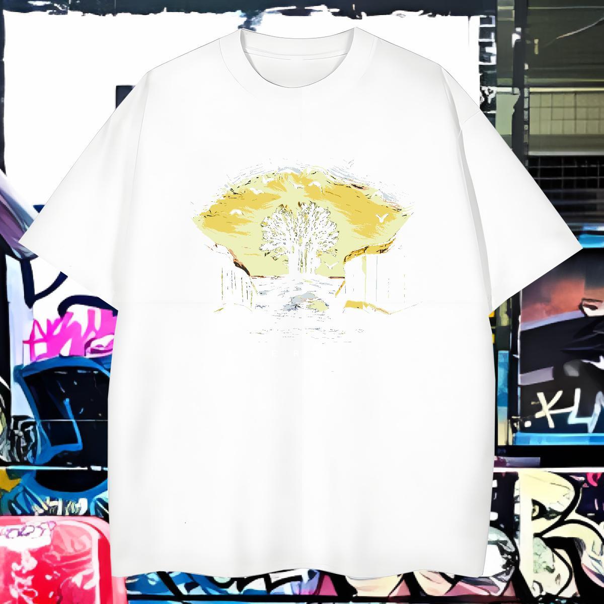 Man T Shirts 100% Cotton 230g tree Anime Printing Street O-Neck Short Sleeve Plus Size Custom Men Tees Classic Casual High Quality Tops Tees