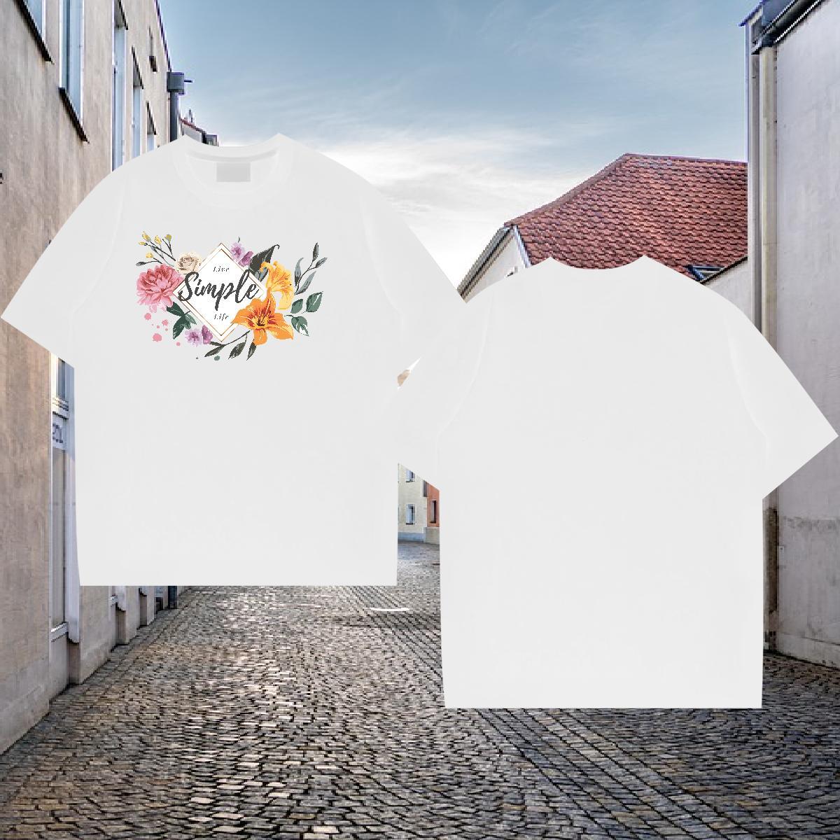Fashion Man T Shirts 230g Cotton flower Street Casual Tops Shirt Breathable Short Sleeve Loose Fit Men Tops Tees Anime