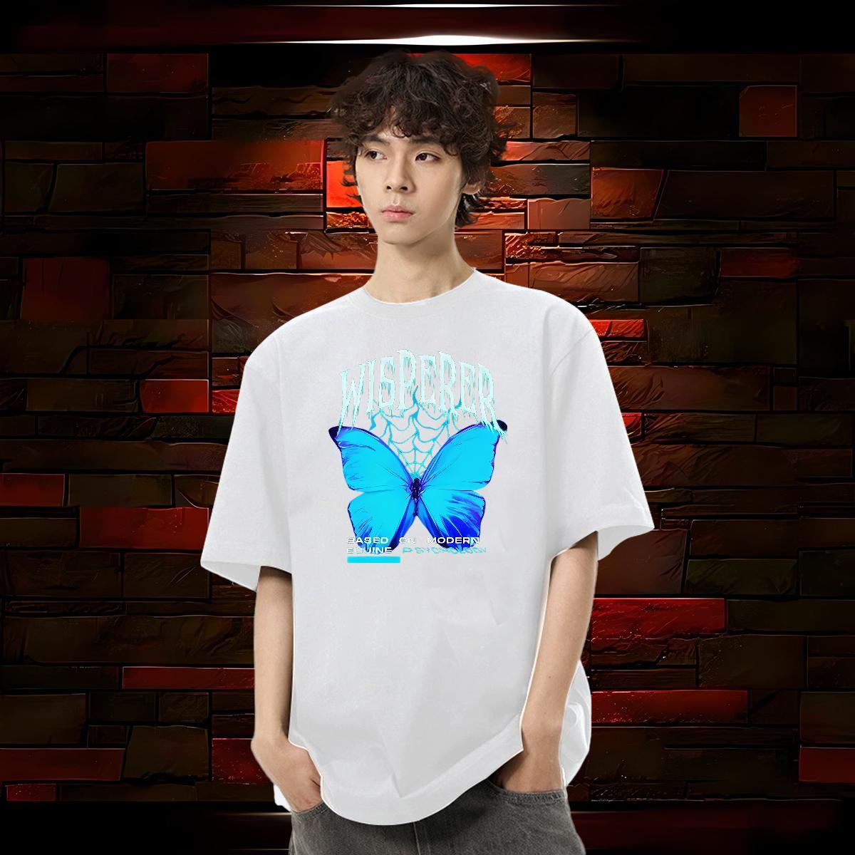 Fashion Designer Mens T Shirts 100% Cotton 230g Butterfly Hip Hop Tees Breathable Short Sleeve Loose Men Tops Tees Asian Size
