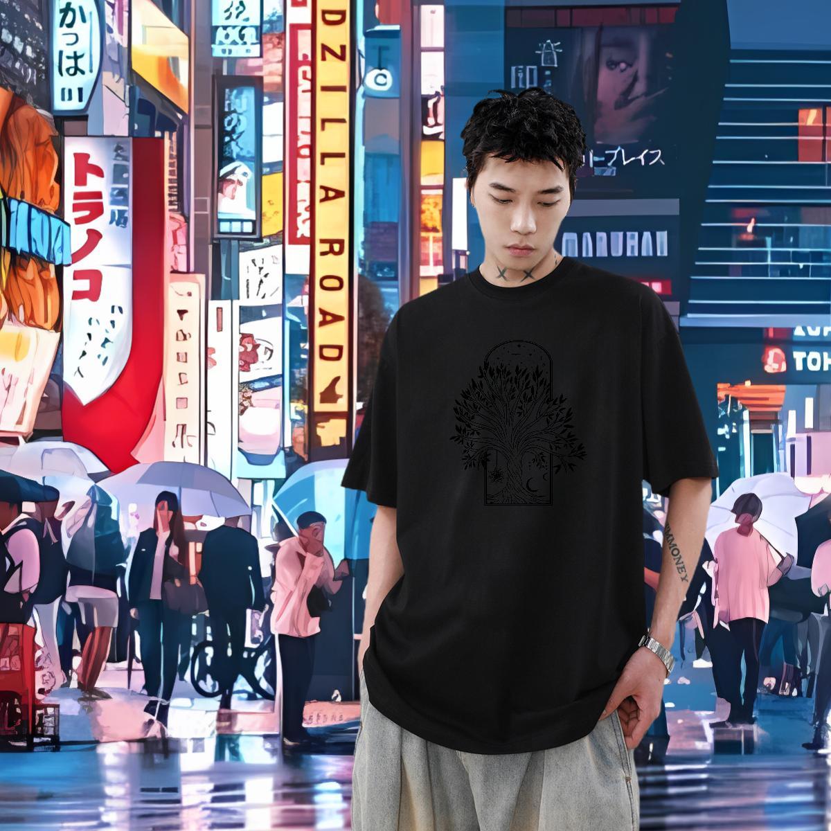 DIY T-Shirts for Men 100% Cotton 230g tree Daily Wear Polos Breathable Crew Neck Cool Design Men Tees DIY Logo Oversized