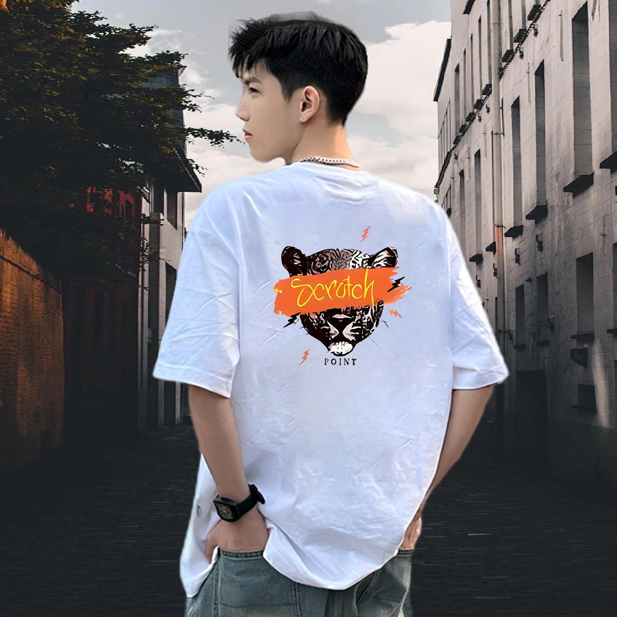 Classic T-Shirts for Men 230g 100% Cotton leopard Sports Casual Tops Breathable Crew Neck Wholesale Men Tees Graphic