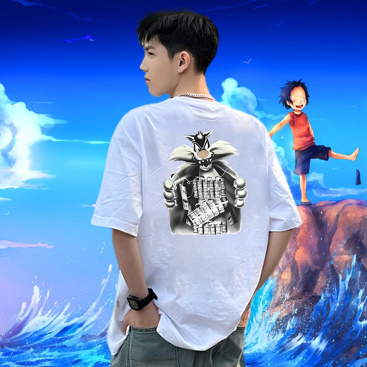 Wholesale T Shirts Men 230g Pure Cotton cute Street Wear Tops Shirt Breathable Crew Neck Free Shipping Men Tshirts Asian Size
