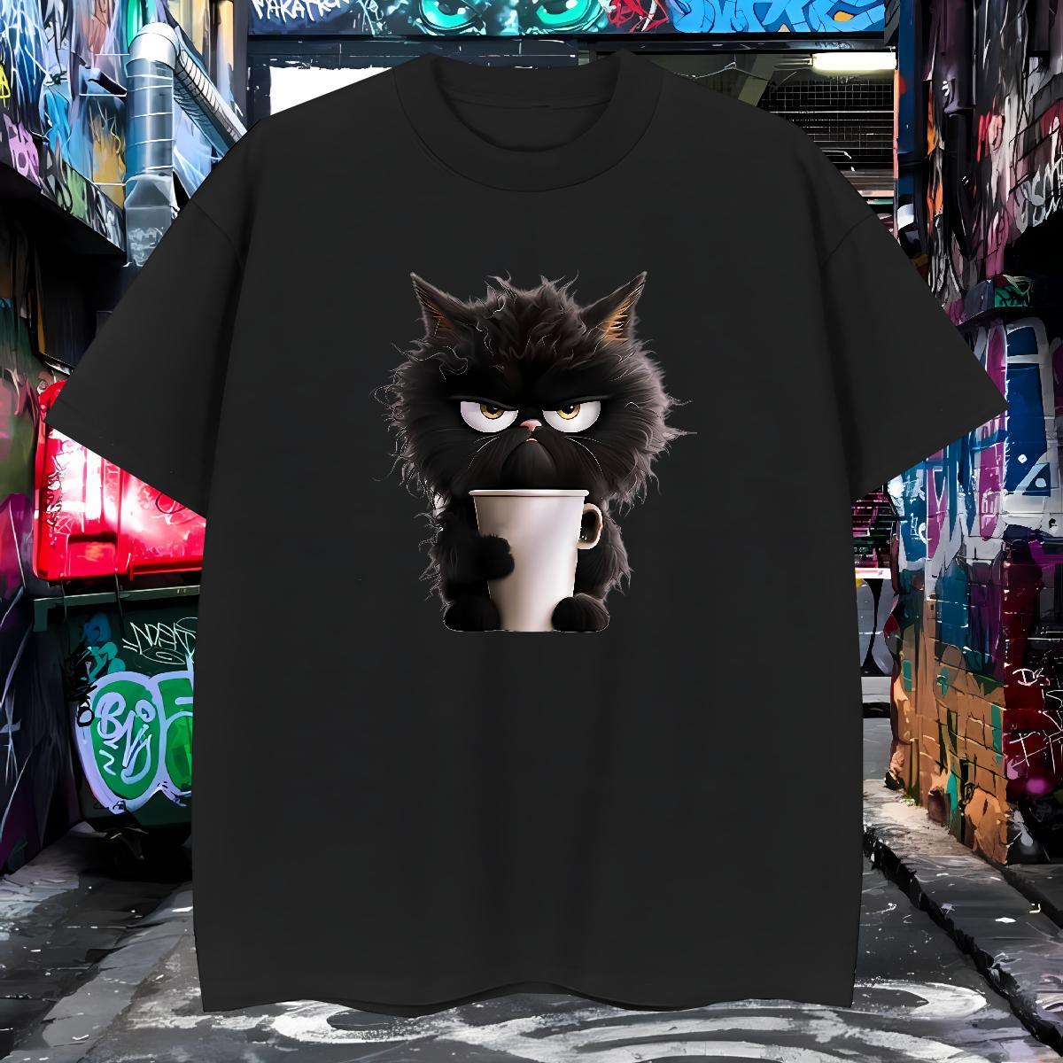 T-Shirts for Men 230g Pure Cotton cat Sport Short Sleeve O-Neck DIY Logo Oversized Men Clothes T-Shirt Customized Wholesale Polos