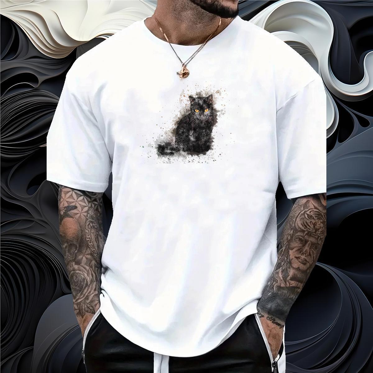 New Arrival Man T Shirts 230g Cotton cat Daily Wear Tshirts Breathable Short Sleeve TOP Quality Couples T Shirts Anime Print