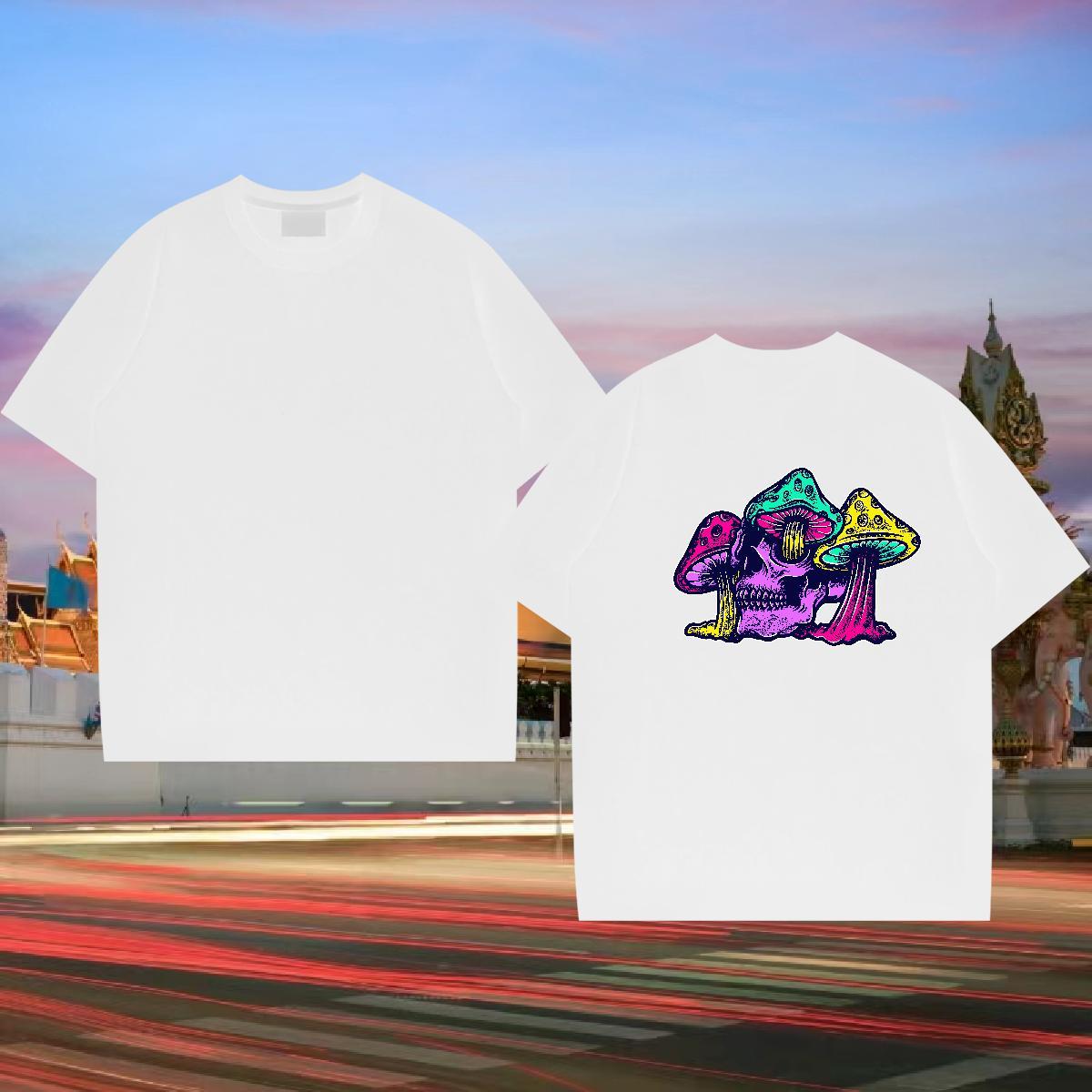 2024 T Shirts Men 100% Cotton 230g mushroom Casual Beach Tops Shirt Crew Neck Breathable Soft Men Tshirts DIY Anime