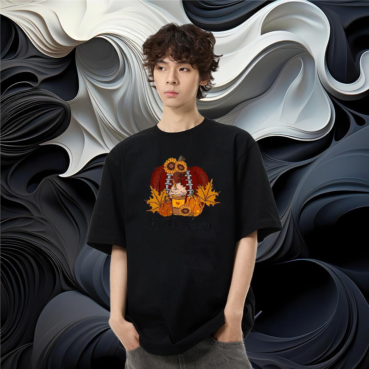 Wholesale T Shirts Men 230g Cotton pumpkin Casual Top Tees O-Neck Short Sleeve Unisex Couples T Shirts DIY Printed