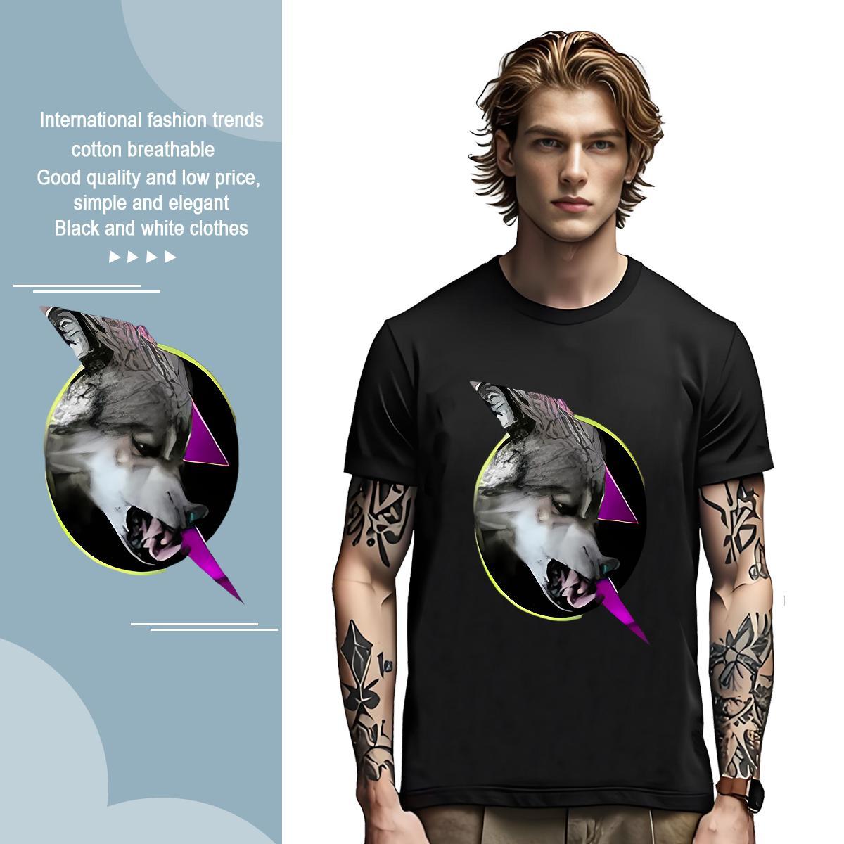 Man T Shirts 230g Pure Cotton wolf Casual Breathable Short Sleeve Oversized Mens Tshirts Fashion New Wholesale Tees