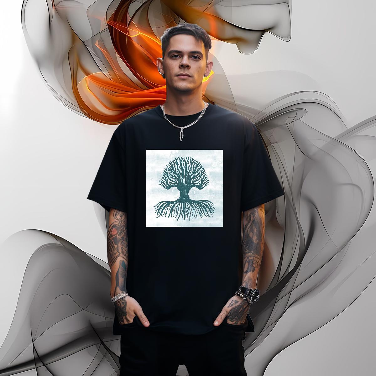 Customized T-Shirts for Men 230g Pure Cotton tree Beach Clothes Round Neck Short Sleeve Brand Couples T Shirts Anime Print