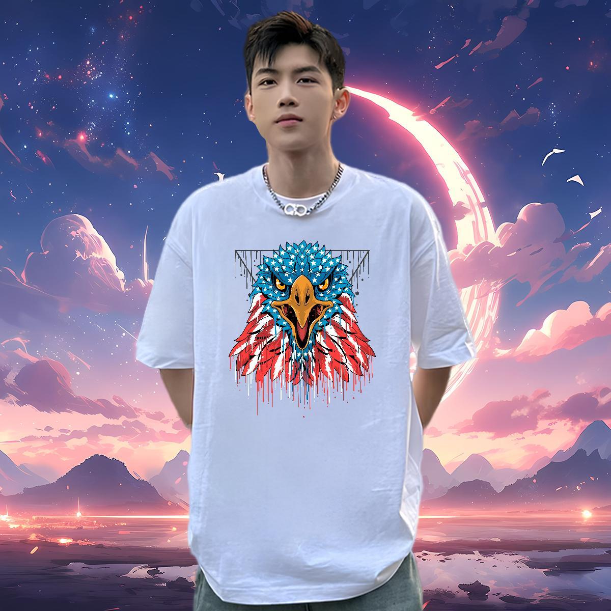 2024 T-Shirts for Men 230g Cotton eagle Anime Printing Street Top Tees Breathable Soft Designer Men Tees DIY