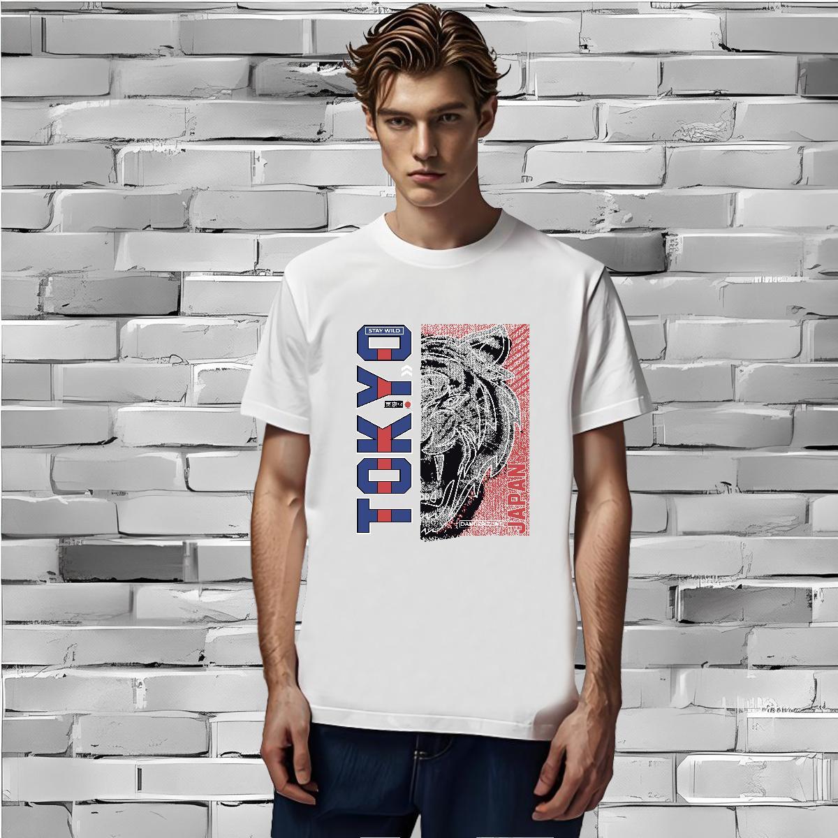 Fashion New Man T Shirts 230g Pure Cotton tiger Street Tee Shirt Breathable Crew Neck Free Shipping Tshirt for Man Woman Anime Print
