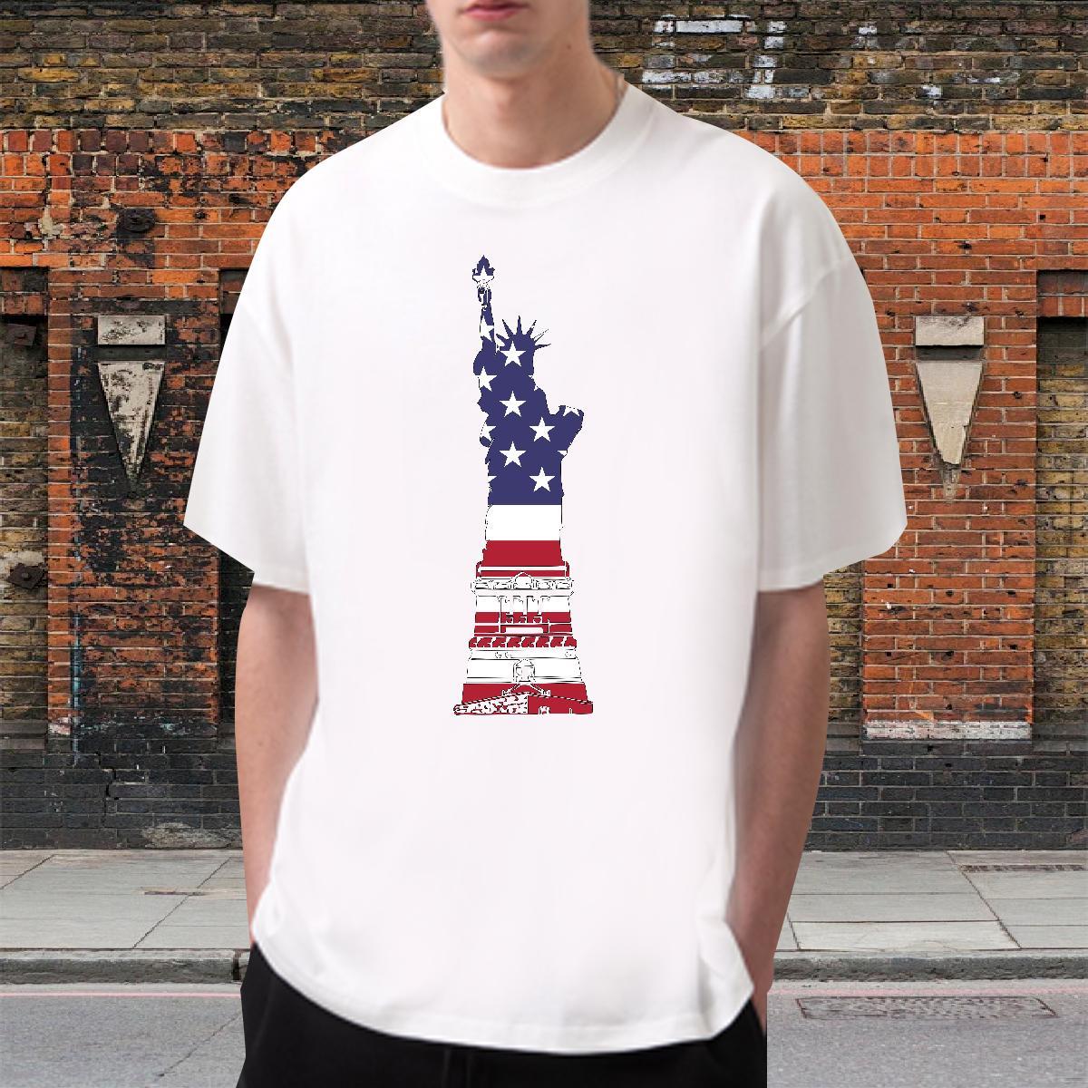 DIY T Shirts Men 100% Cotton 230g the Statue of Liberty Street Casual Clothes Breathable Short Sleeve Free Shipping Tshirt for Man Woman Custom Cartoo