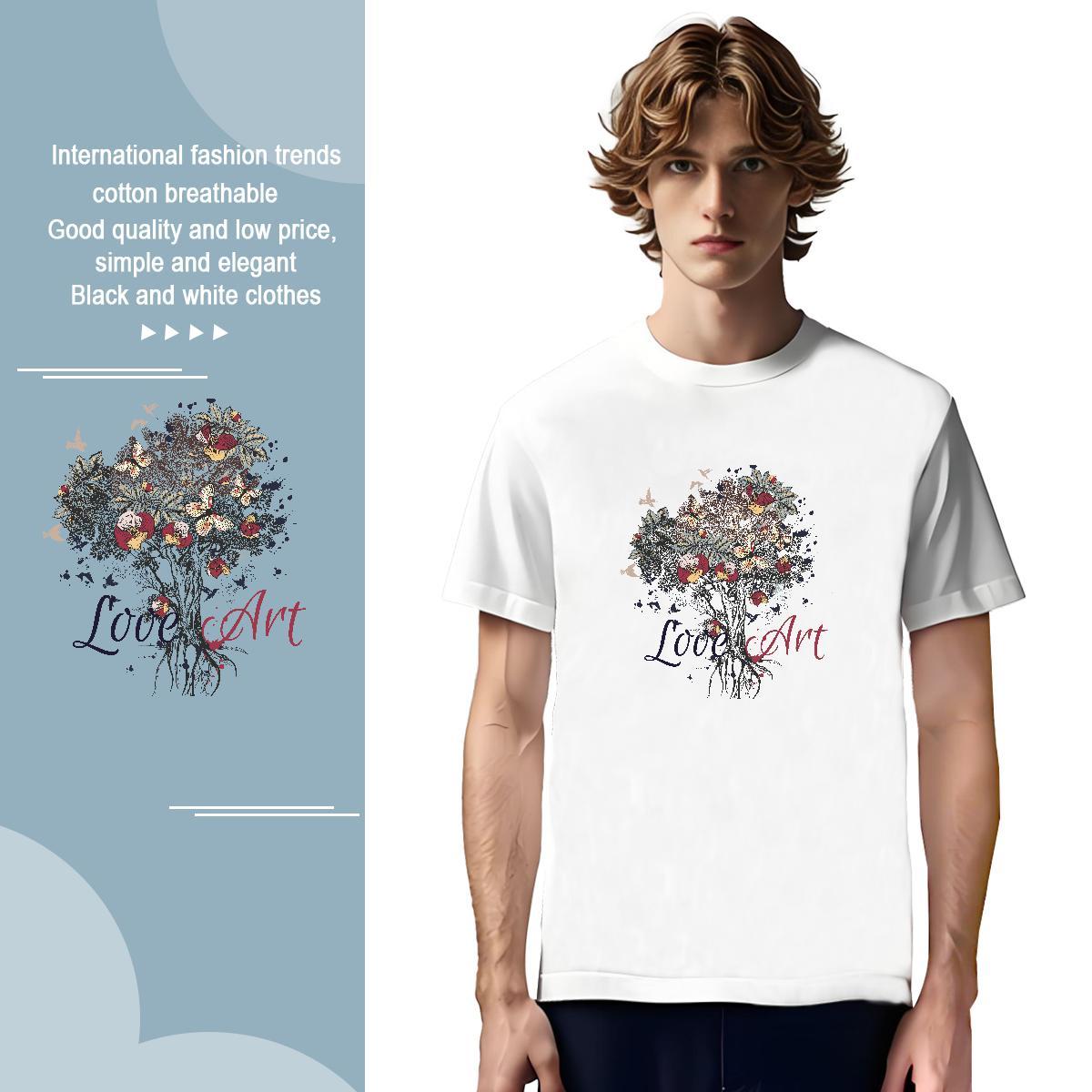 T-Shirts for Men 230g Cotton tree Beach Breathable Crew Neck Custom Big Size Mens Tshirts 2024 Summer Cool Tops