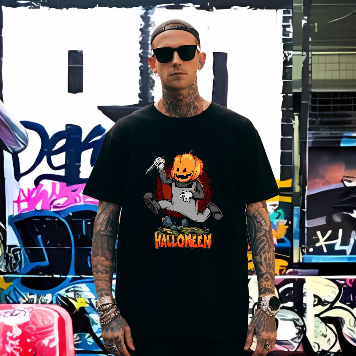 Mens T Shirts 230g Cotton Halloween Daily Wear Crew Neck Oversized Men Clothes T-Shirt Casual New High Quality Tops