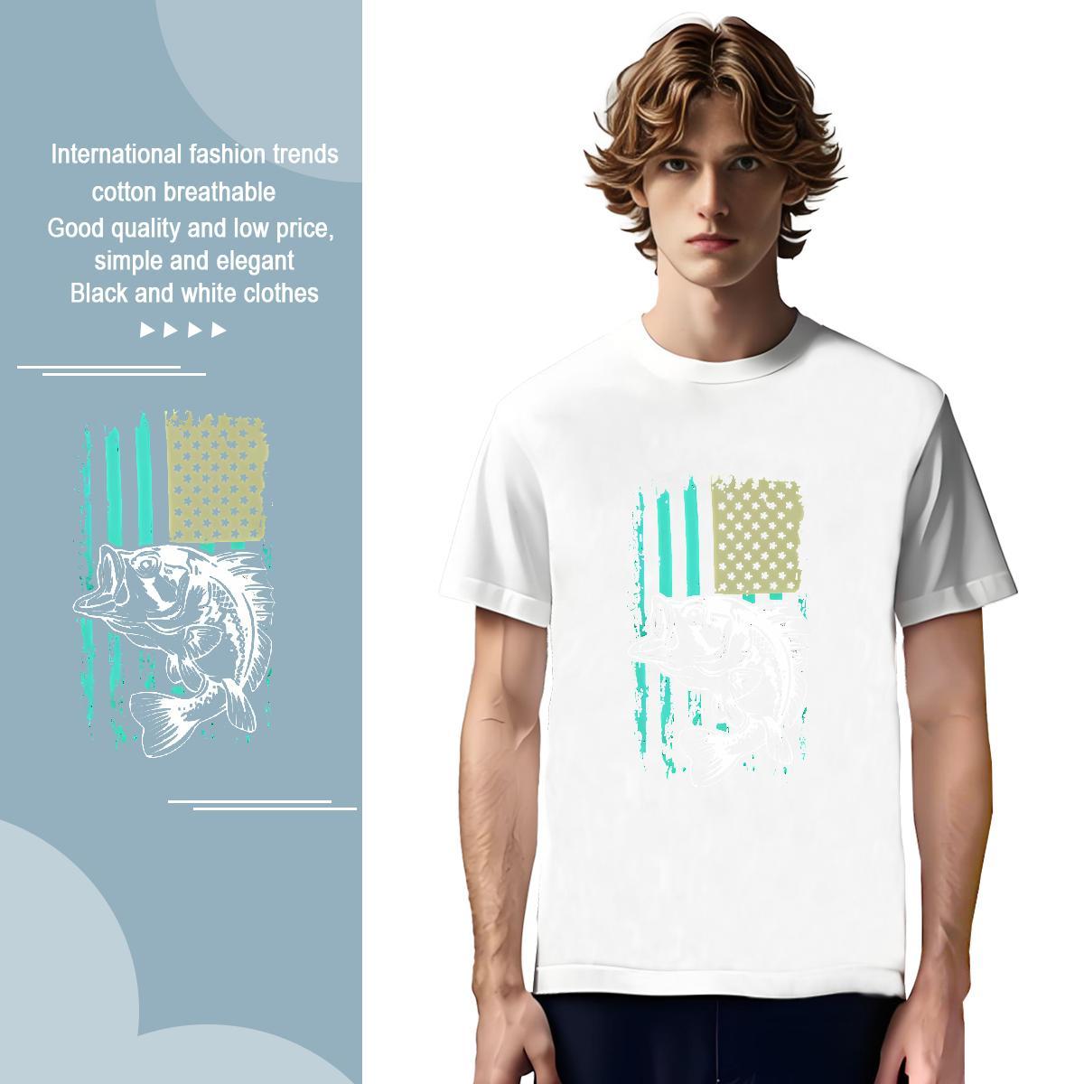 T Shirts Men 230g Cotton fish Daily Outfit Breathable Short Sleeve DIY Anime Mens Tshirts Factory Direct Classic Clothes