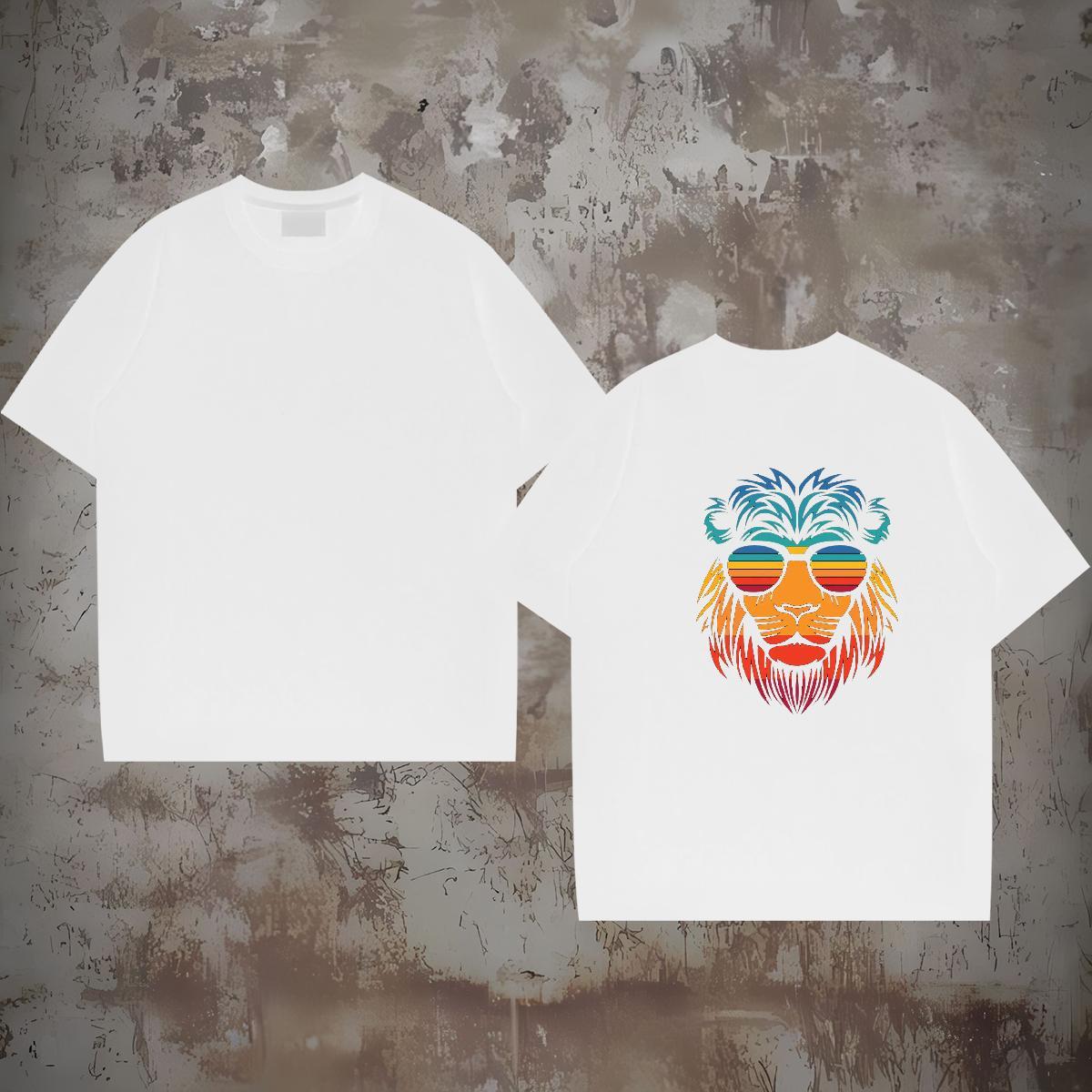 Wholesale T-Shirts 230g Cotton lion Hip Hop Street Tees Shirts Breathable Short Sleeve Free Shipping Men Tshirts Cartoon Print
