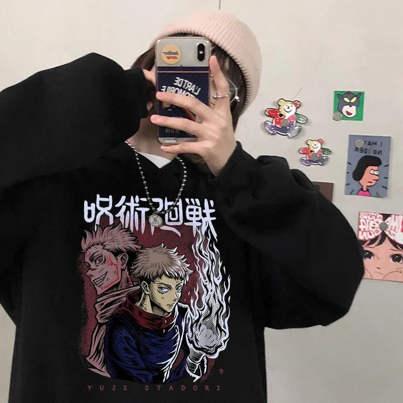 Womens Hoodies Japanese Anime Jujutsu Kaisen Hoodie Yuji Itadori Cartoon Sweatshirts Tops Kawaii Gojo Satoru Graphic Streetwear 240806