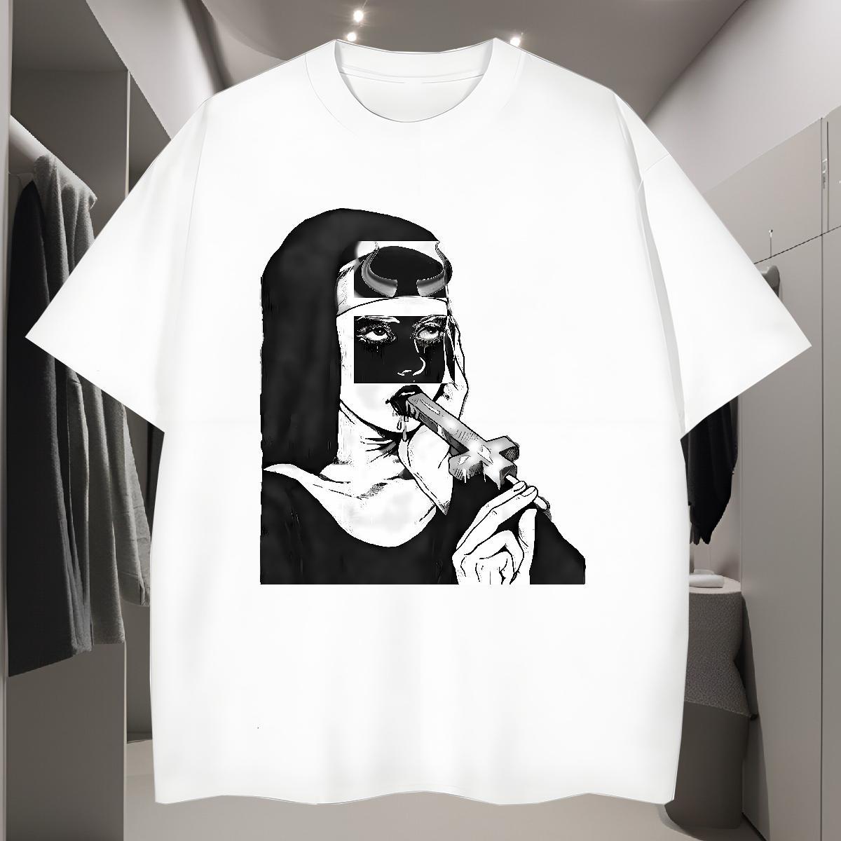 T shirt 100% Cotton 230g nun Summer Casual Breathable Short Sleeve Oversized Men Tops Tees DIY Unisex Clothes