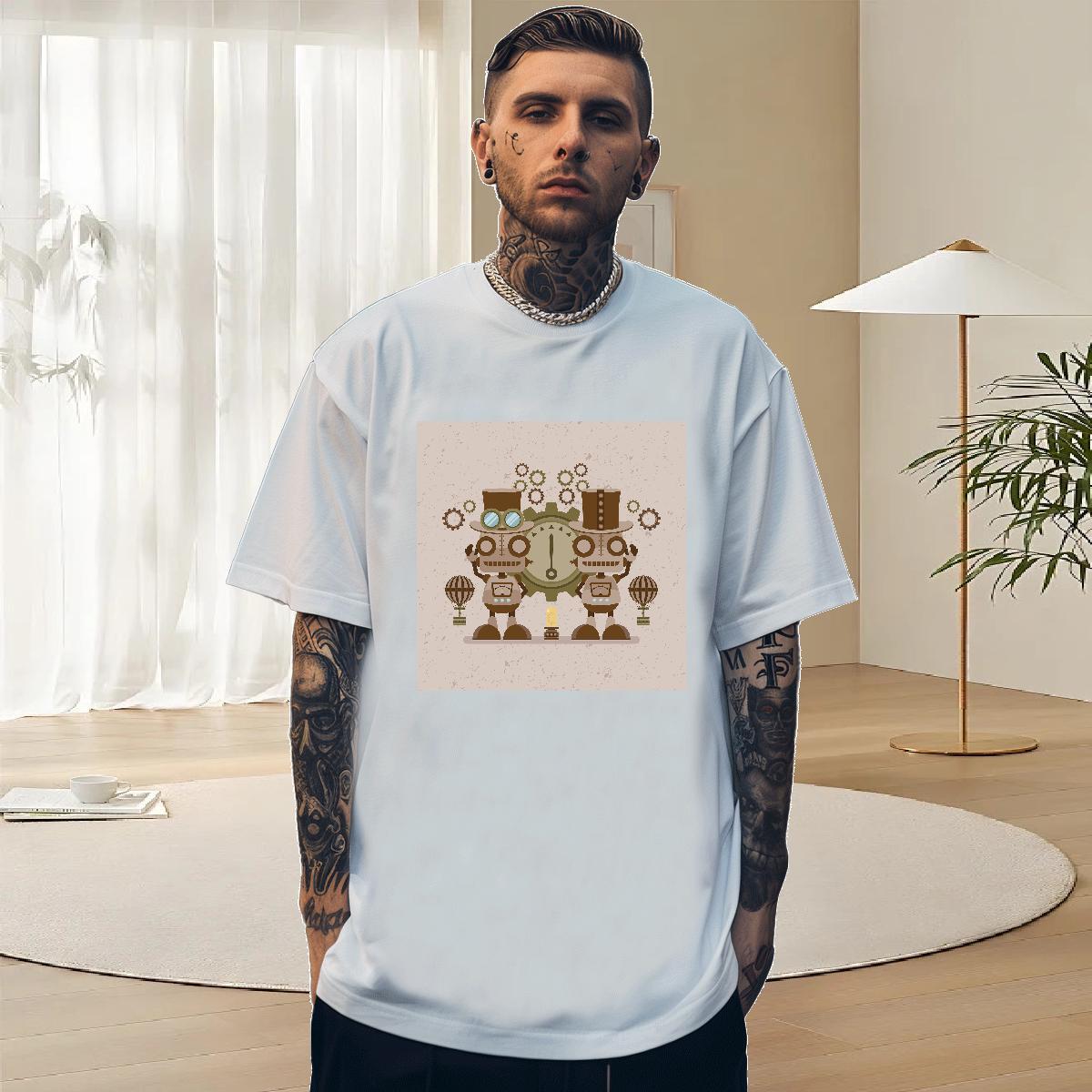 Cool Design Men Tshirts 230g Cotton Sport robot Oversized 4XL Short Sleeve O-Neck Custom Men T Shirts Clothes