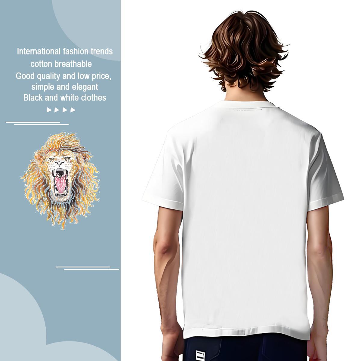 Men T Shirts 230g 100% Cotton lion Street Casual Breathable DIY Men Tops Tees 2024 High Quality Tshirts