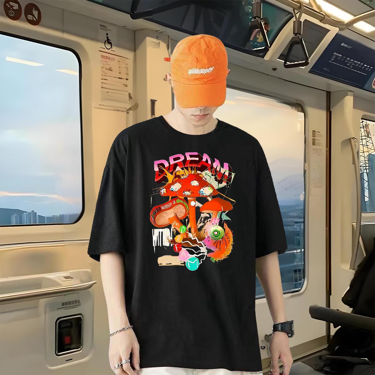 Fashion Designer T Shirts Men 100% Cotton 230g mushroom Street wear Hip Hop Wear O-Neck Short Sleeve Cool Tshirts Custom Print Plus Size