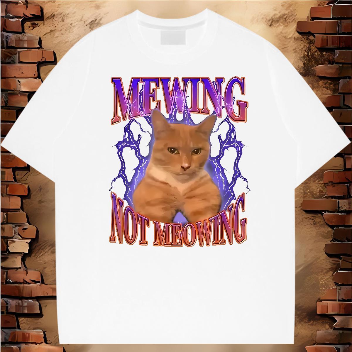 New T-Shirts 100% Cotton 230g cat High Street Hip Hop Tops Breathable Comfortable Tshirts Cartoon Print