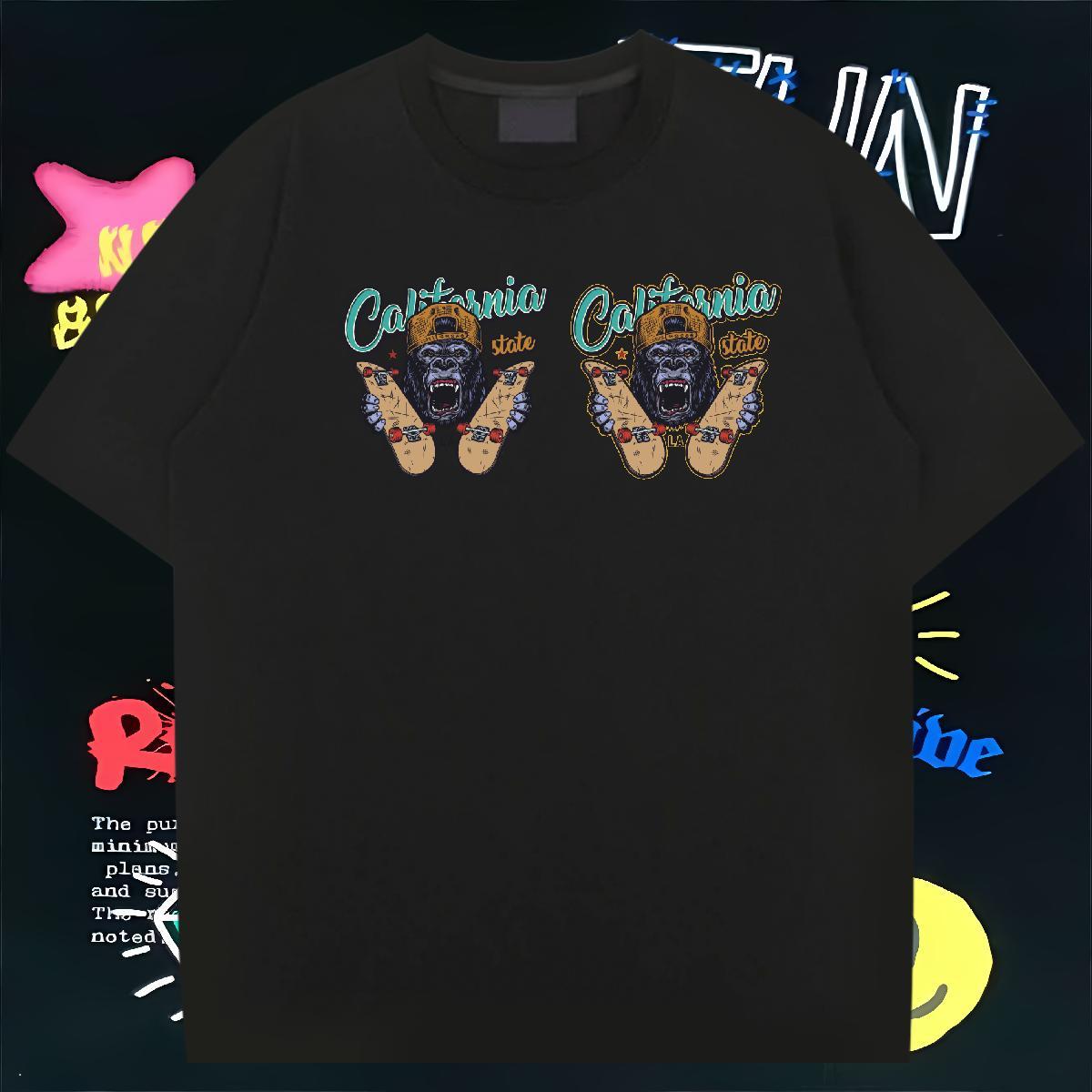 T Shirts Men 230g Pure Cotton chimpanzee Sports Casual Breathable Short Sleeve Anime Print Couples T Shirts 2024 DIY Unisex Wear