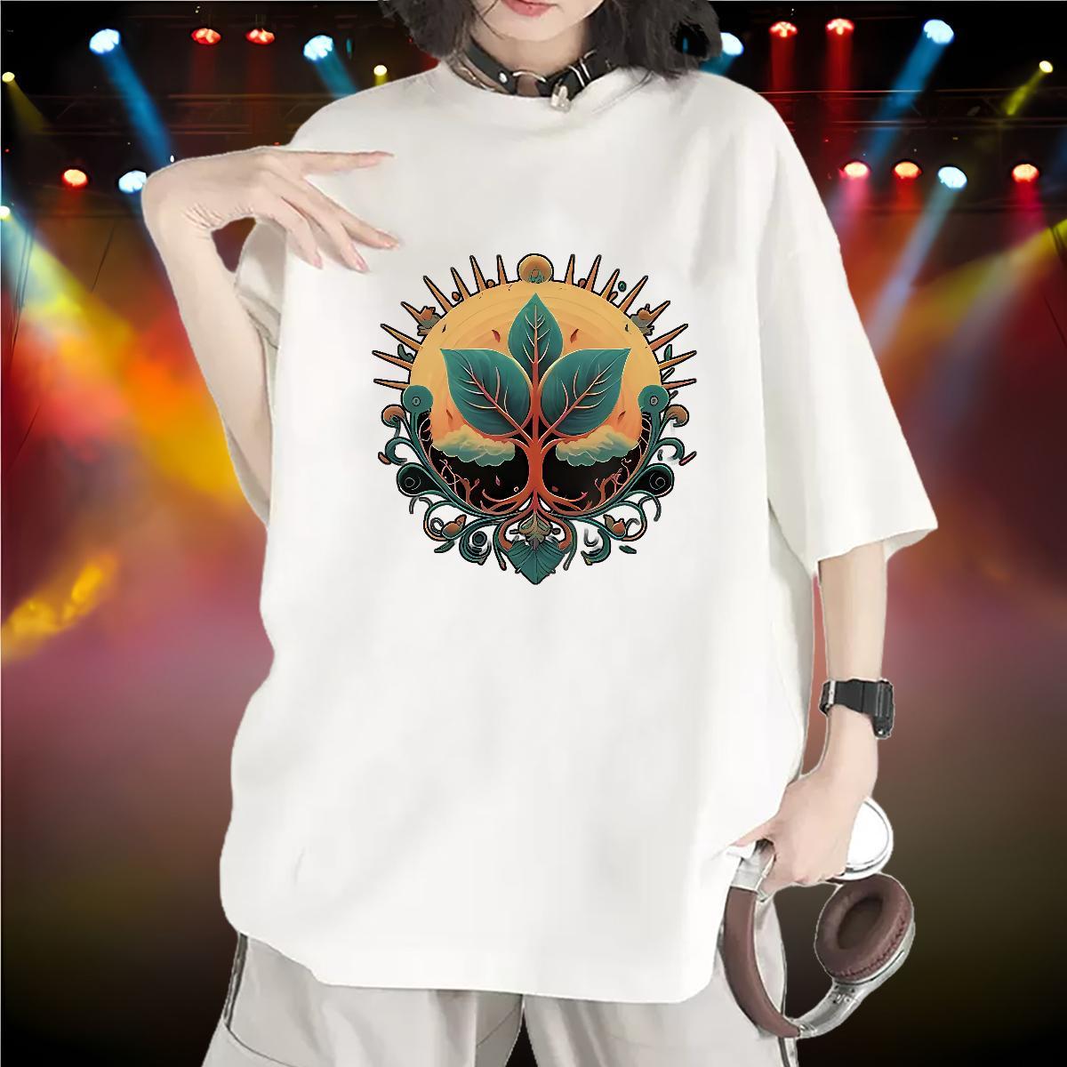 Brand T Shirts Women Breathable Crew Neck Woman Tshirt Custom Cartoon tree Outdoor 100% Cotton 230g Fashion Casual Clothes Shirt