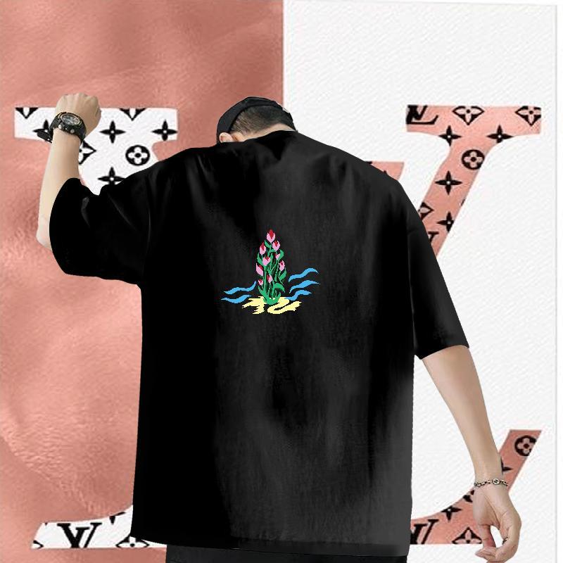 New Arrival T Shirt For Man 230g 100% Cotton flower Hip Hop Top Tees Short Sleeve O-Neck Wholesale Men Tees Floral Print