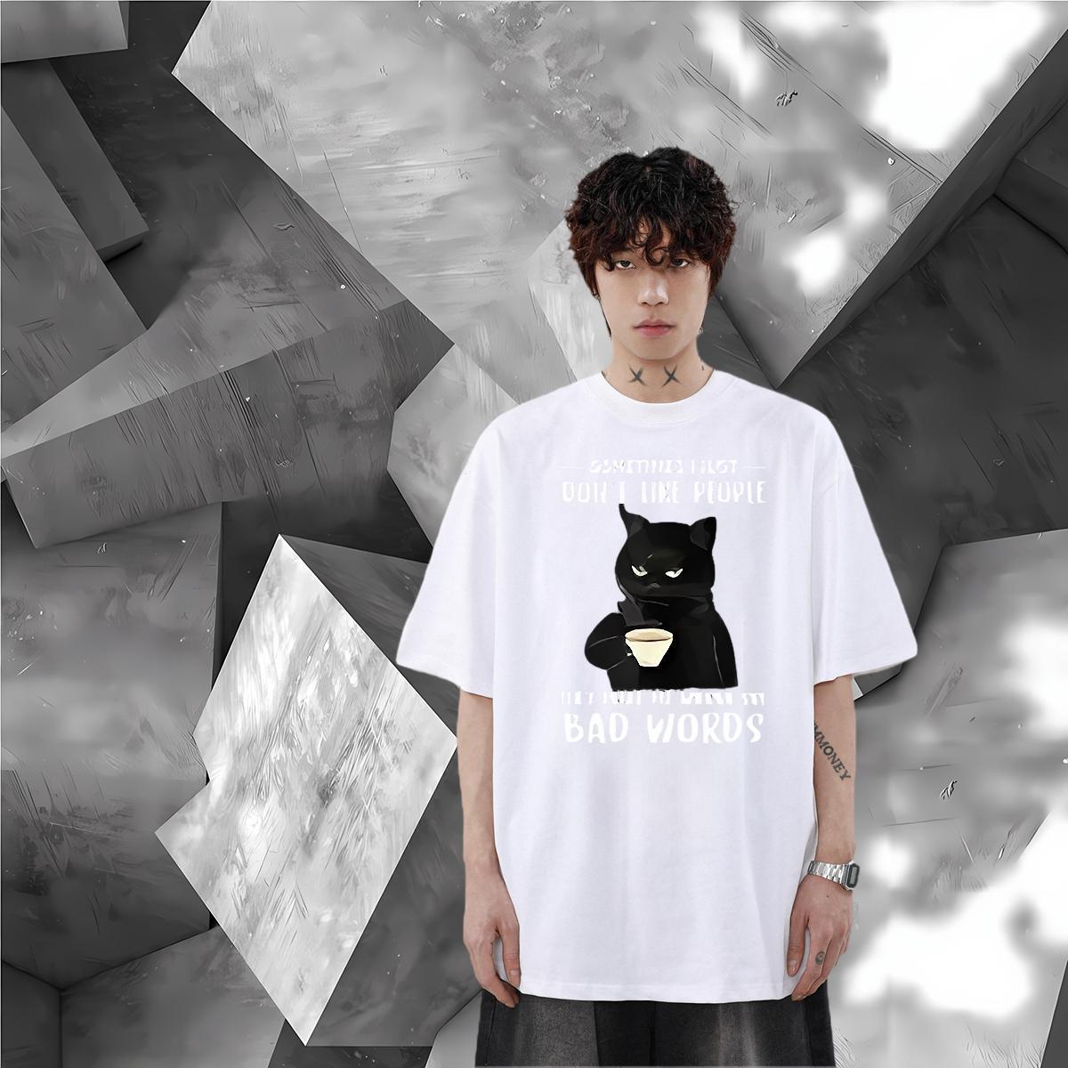 New Arrival T shirt 230g Pure Cotton cat Street wear Hip Hop Tees Shirts Breathable Soft High Quality Men Clothes T-Shirt Plus Size Cartoon
