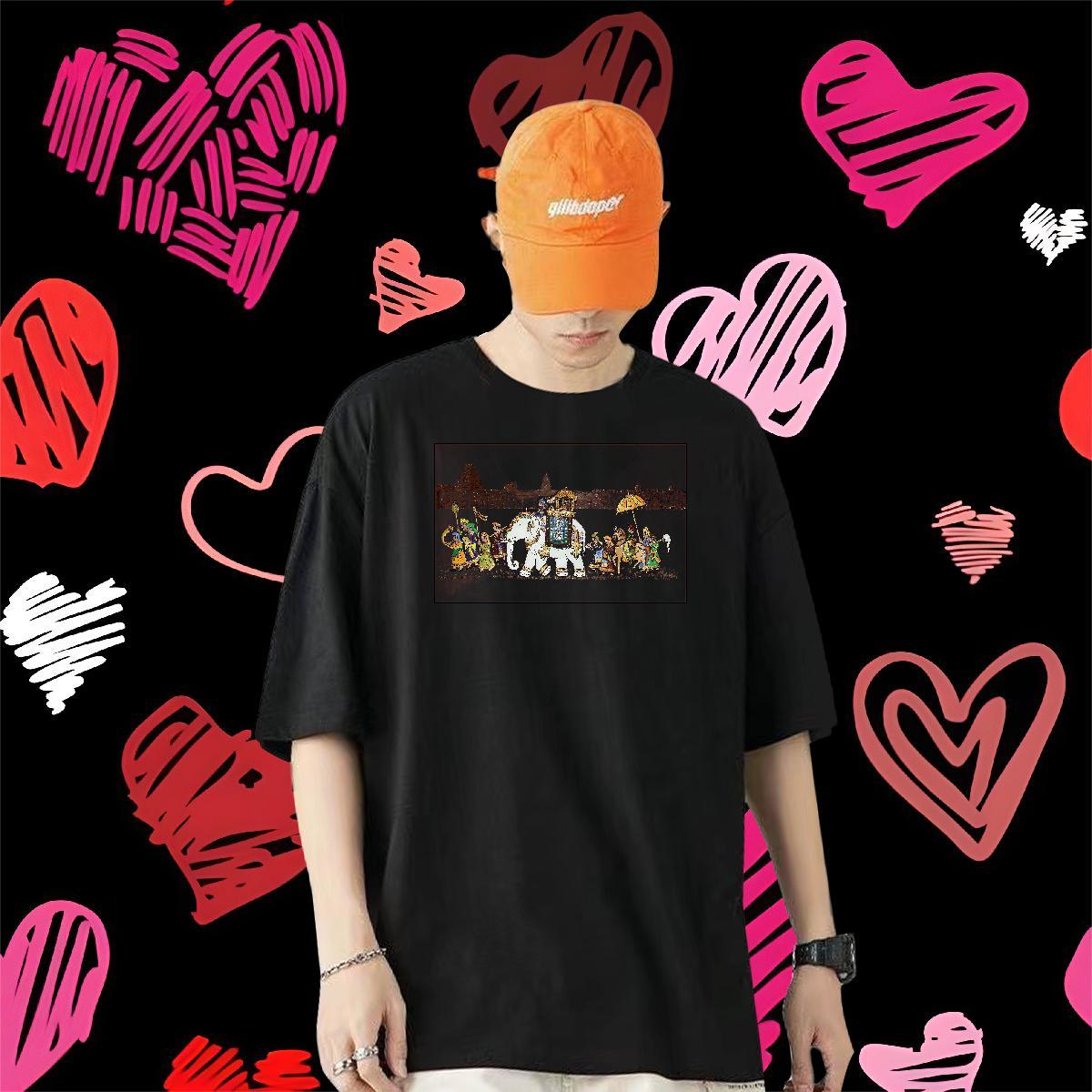 Fashion New T-Shirts for Men 230g 100% Cotton elephant High Street Hip Hop Tee Shirt O Neck Short Sleeves High Quality Men Clothes T-Shirt White Plus 