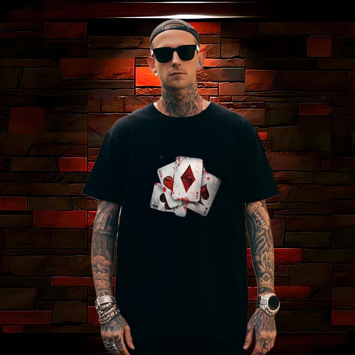 T shirt 100% Cotton 230g poker Casual Short Sleeve O-Neck Cartoon Printing L-4XL Tshirt for Man Woman Customized Popular Tees