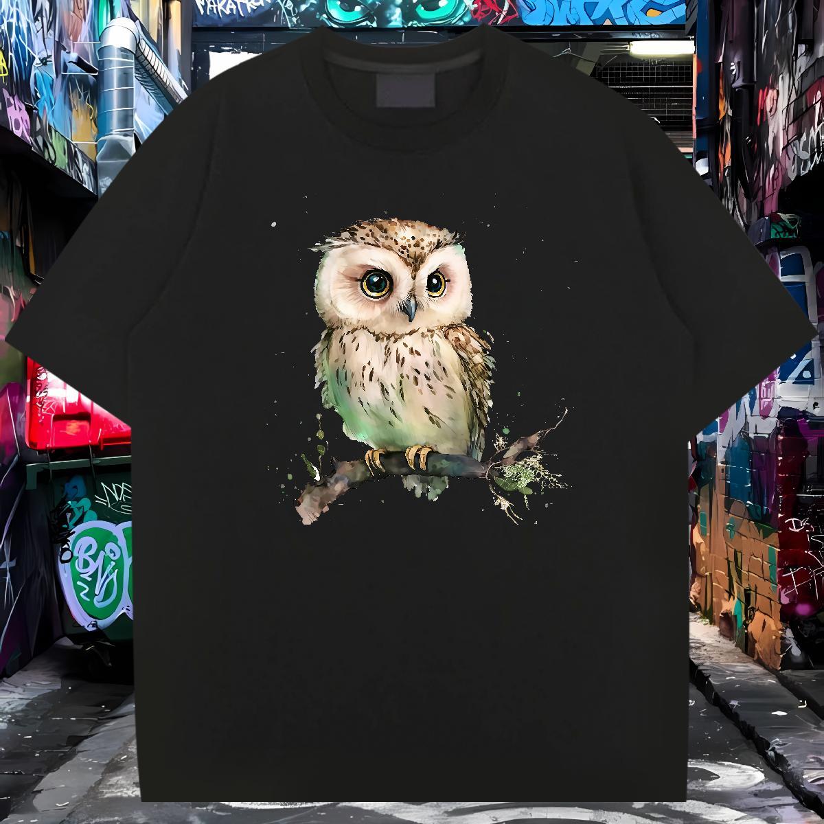Stylist T-Shirts for Men 100% Cotton 230g Owl Spring Summer Tees Pure Cotton TOP Quality Men Tops Tees Customized Print