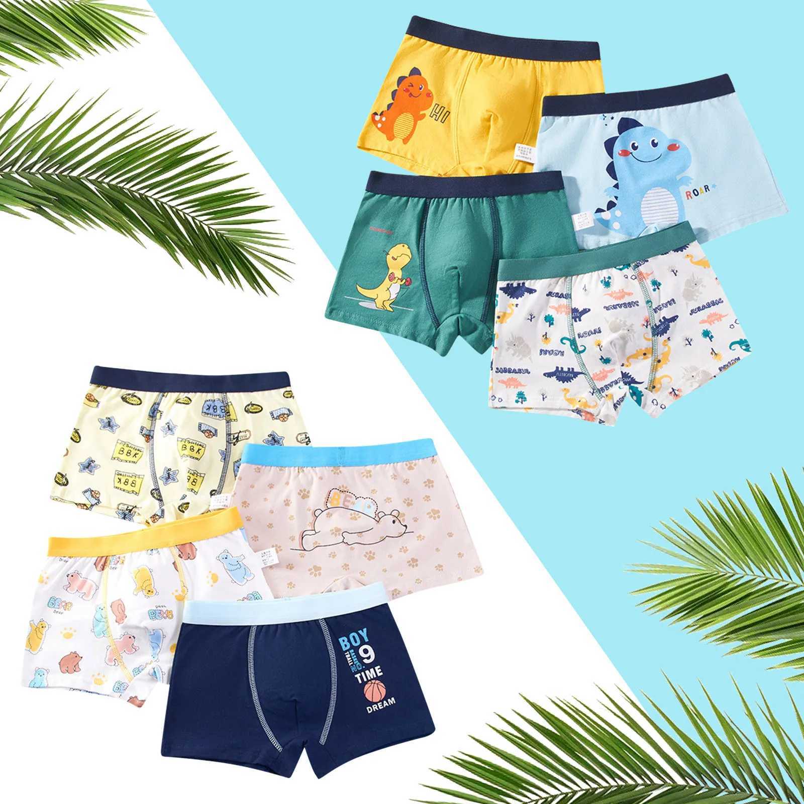 4 Hair Boys Printed Boxing Underwear Cute Cartoon Dinosaur Stripe Printed Childrens Underwear Baby Boys ShortsW240715