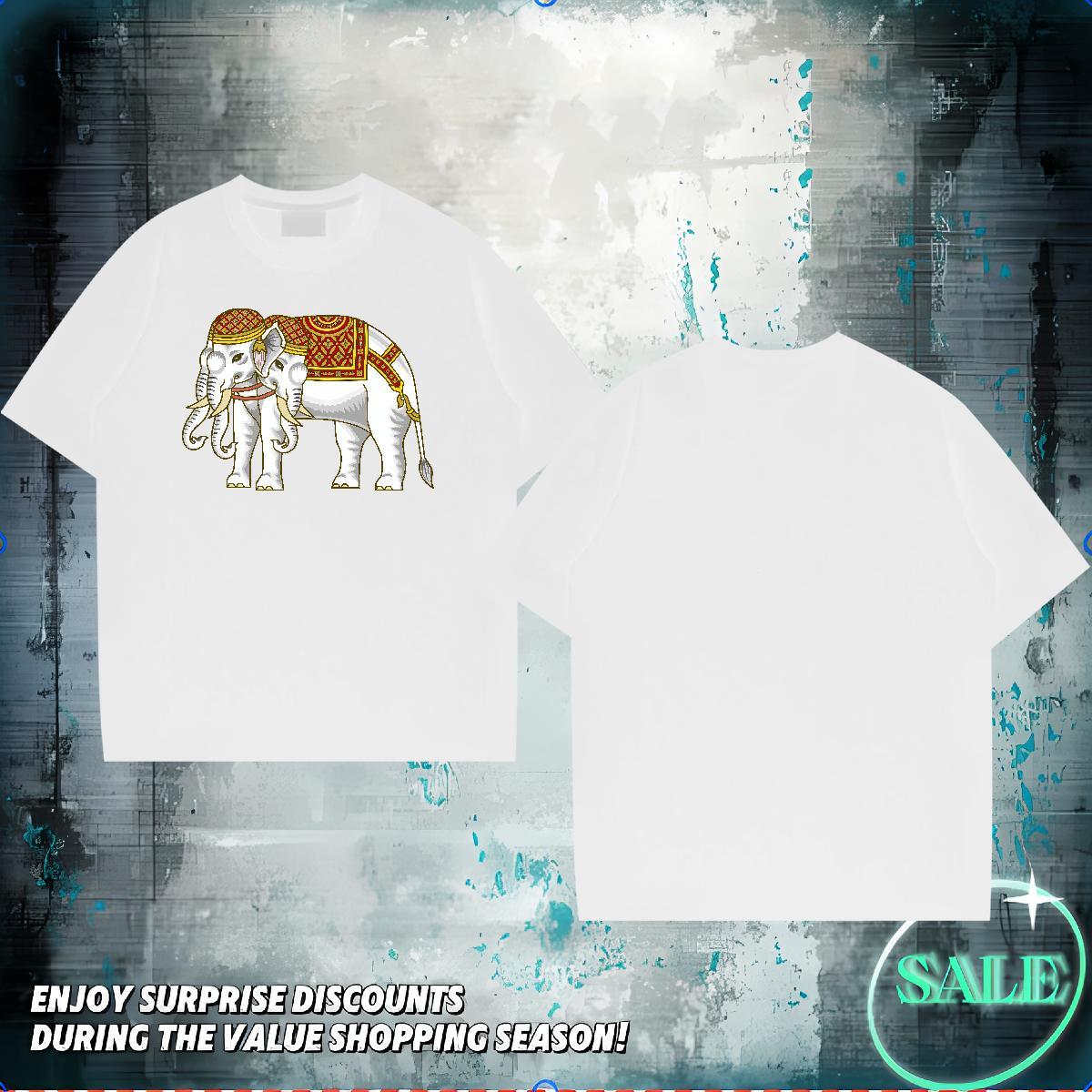 Fashion T shirt 230g Pure Cotton elephant Hip Hop Top Tees O-Neck Short Sleeve Popular Men Tees Graphic